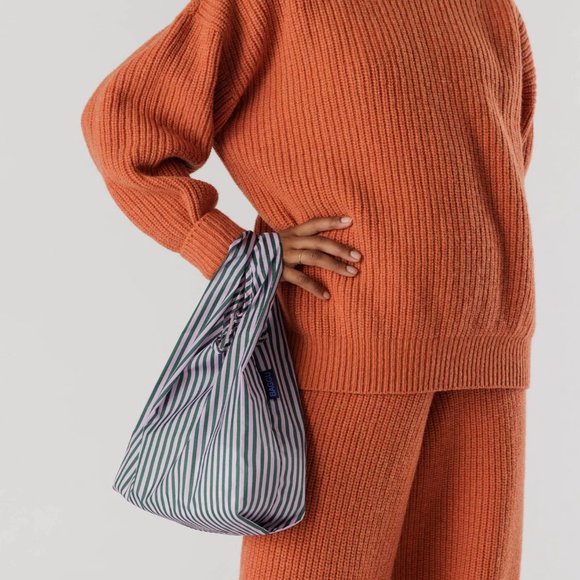 NWT BAGGU Lilac Candy Stripe Reusable Eco Shopping Bag Tote Purse Baby size - Picture 3 of 6